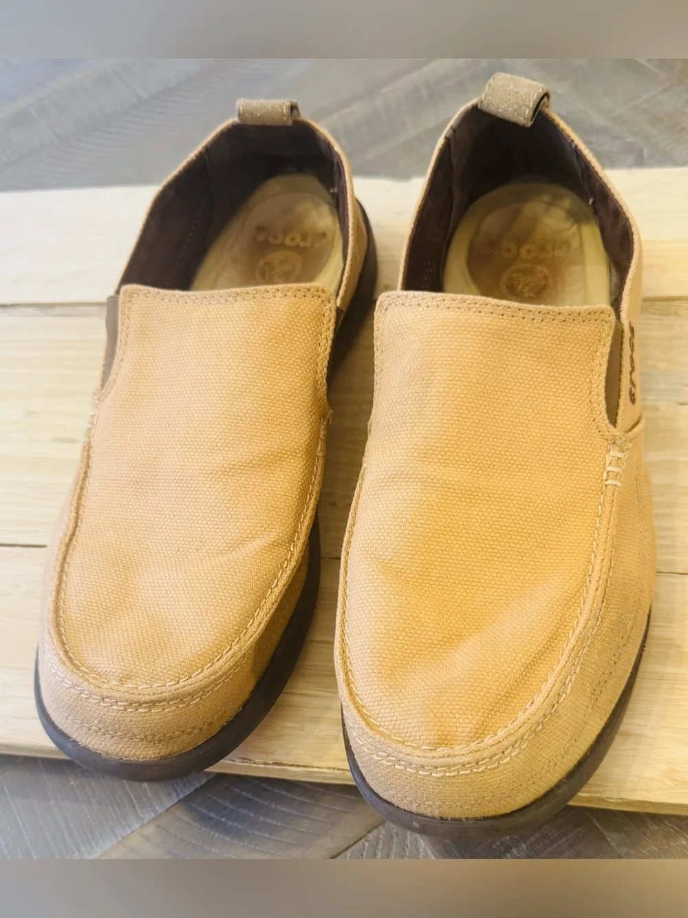 Crocs Canvas Slip On Loafers Khaki Brown Men’s Size 10 Casual Shoes